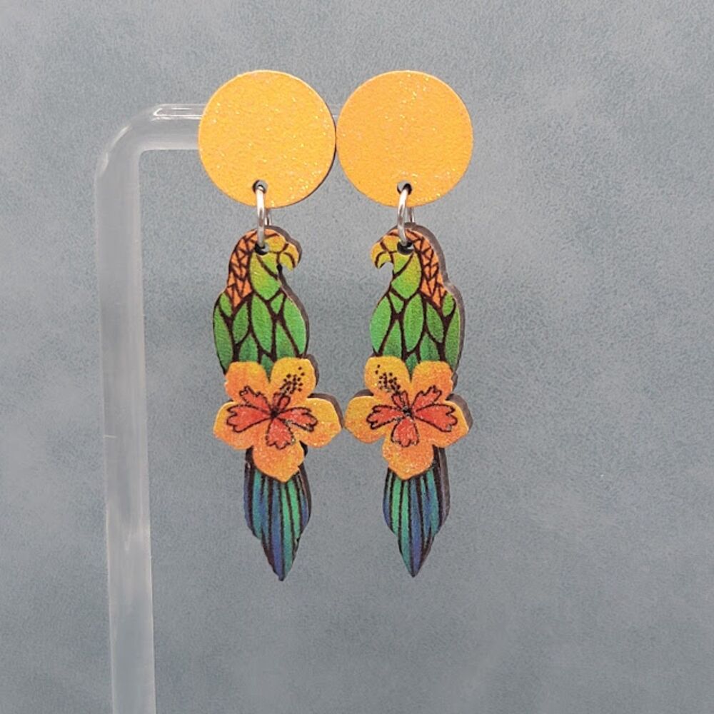 Parrots With Blue Tails Earrings
